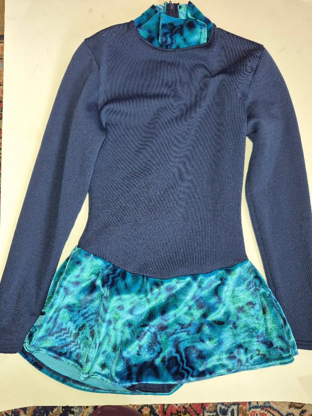 Mondor Polartec Figure Skating Dress Blue Teal Velvet Skirt adult small